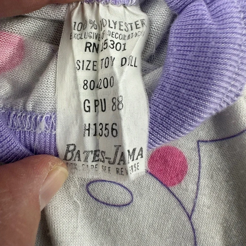Vintage Baby Hippo Ruffle‎ Top Purple Striped Size Toy Doll Bates-Jama 80s 90s